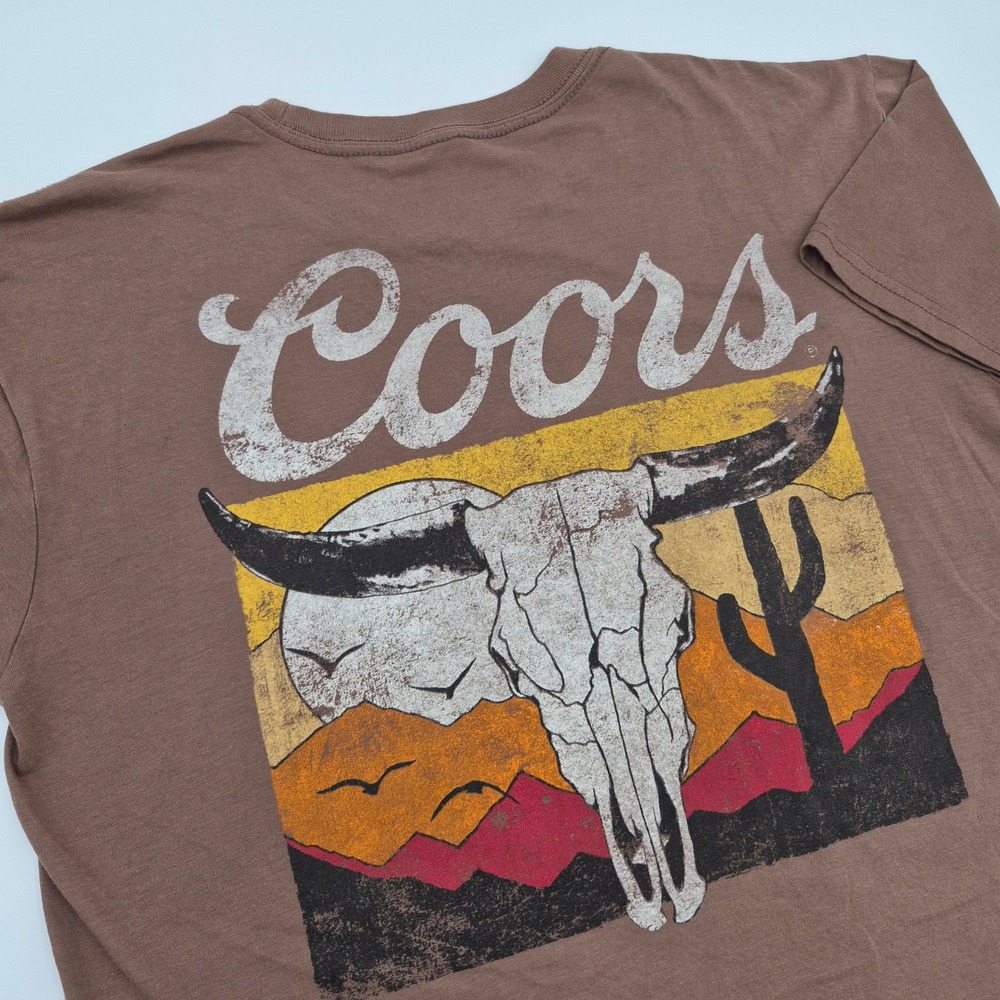 Coors Banquet Steer Skull Desert Graphic T-Shirt Brown Mens Medium